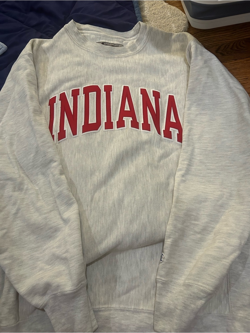 Champion White Crewneck Sweatshirt with Navy and Red Label